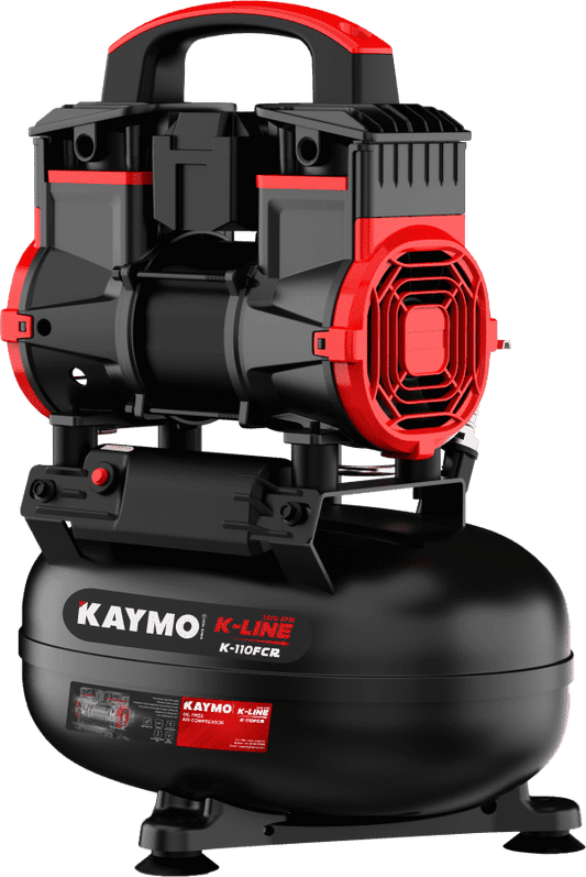 AIR COMPRESSOR KAYMO K-110FCR 1.5HP 10LTR OILFREE-COPPER ROUND TANK 2800 RPM - Kaymo Fastener