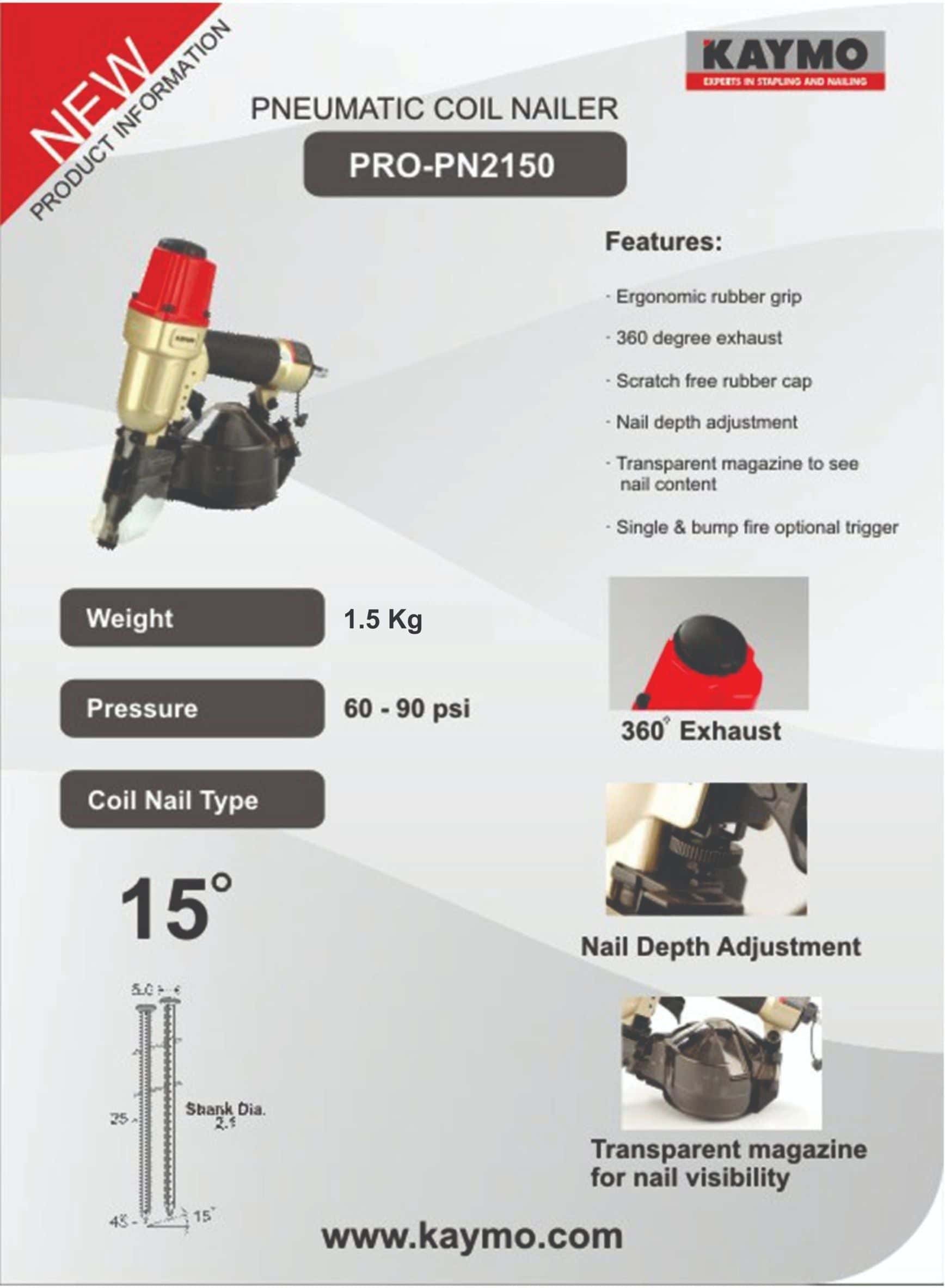 PNEUMATIC NAILER KAYMO PRO-2150 - Kaymo Fastener Company