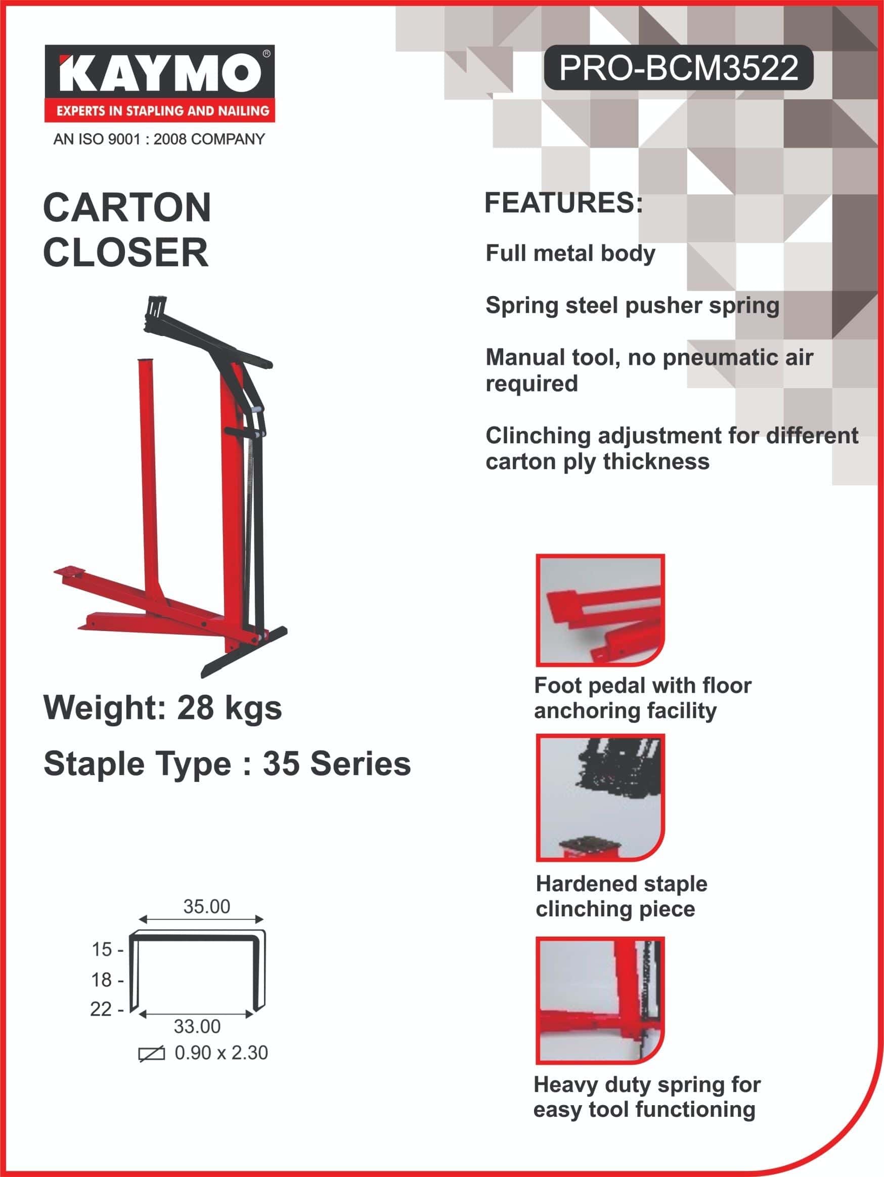 BOTTOM CLOSER MANUAL KAYMO PRO-3522 - Kaymo Fastener Company