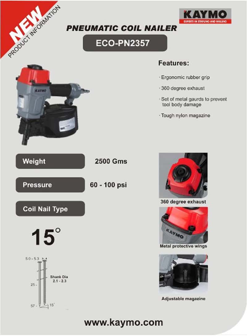 PNEUMATIC NAILER KAYMO ECO-2357 - Kaymo Fastener Company
