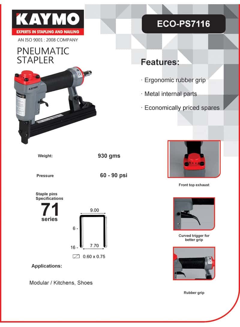 PNEUMATIC STAPLER KAYMO ECO-7116 - Kaymo Fastener Company