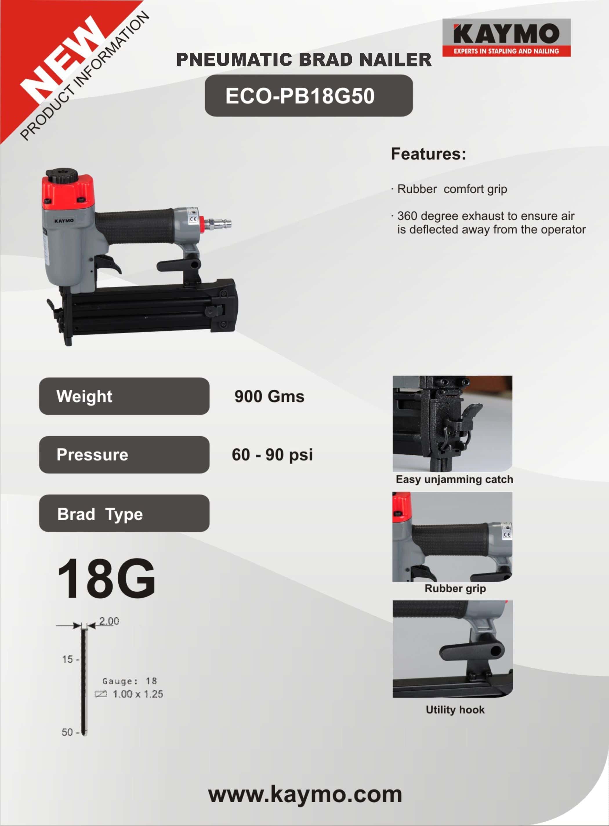 PNEUMATIC BRAD NAILER KAYMO ECO-18G50 - Kaymo Fastener Company