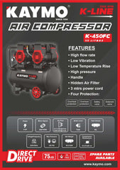AIR COMPRESSOR KAYMO K-450FC 4HP 50LTR OILFREE-COPPER 2800 RPM - Kaymo Fastener