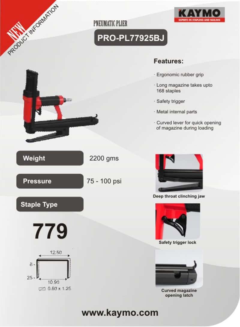 PNEUMATIC PLIER KAYMO PRO-77925 BJ BROAD JAW - Kaymo Fastener Company