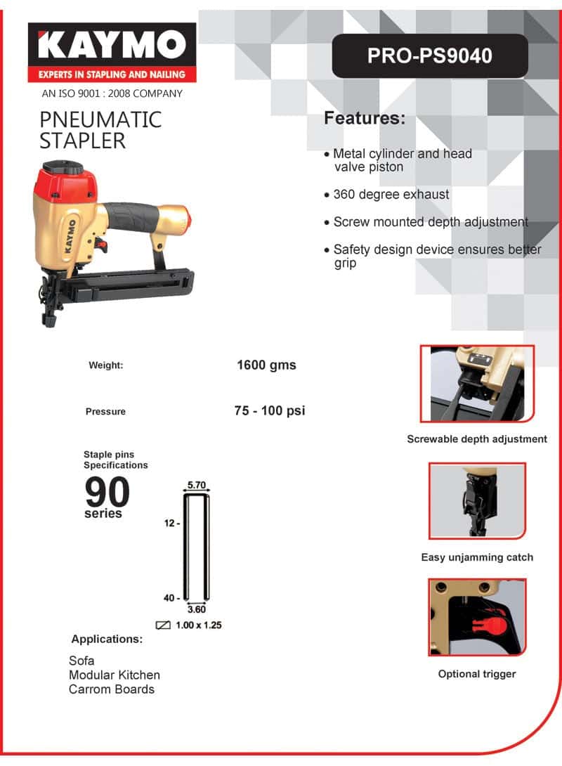 PNEUMATIC STAPLER KAYMO PRO-9040 - Kaymo Fastener Company