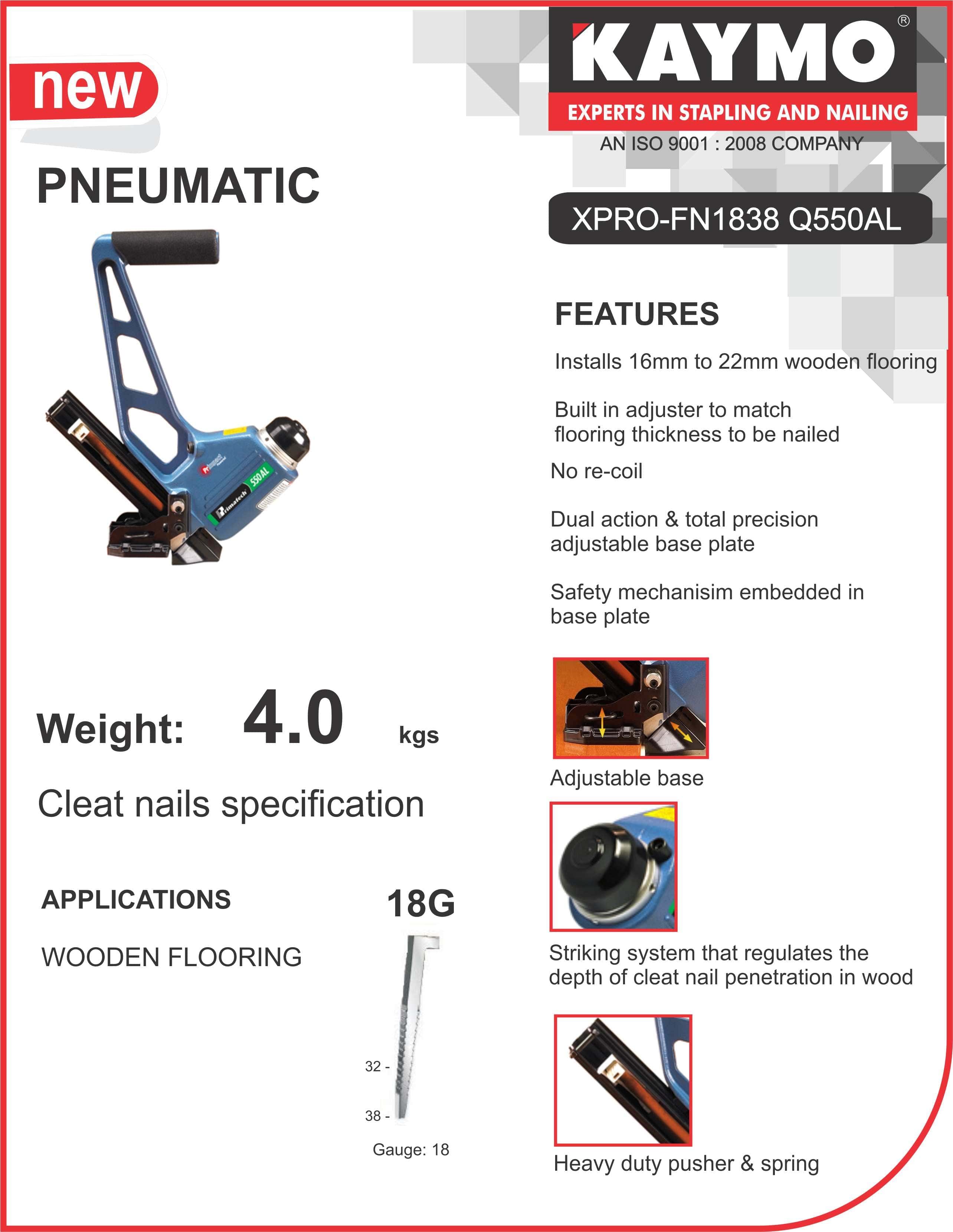 FLOORING NAILER PT PNEUMATIC - Q550AL - Kaymo Fastener Company