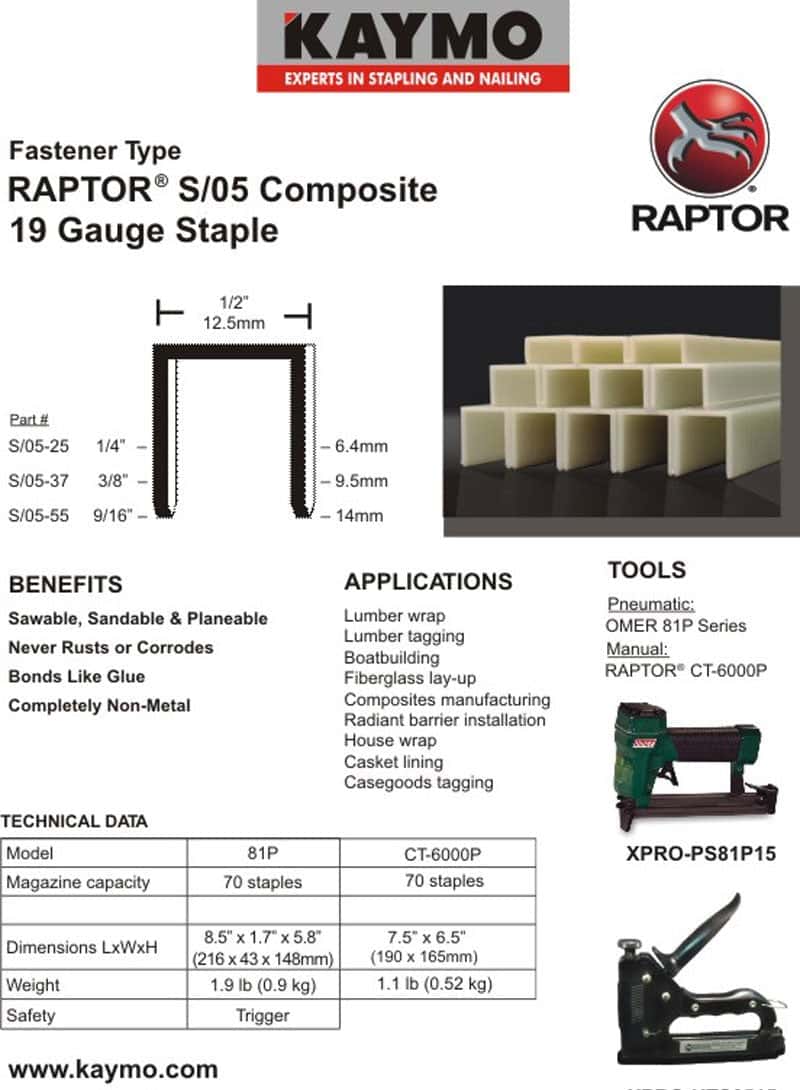 PNEUMATIC COMPOSITE STAPLER OM XPRO-81P15 - Kaymo Fastener