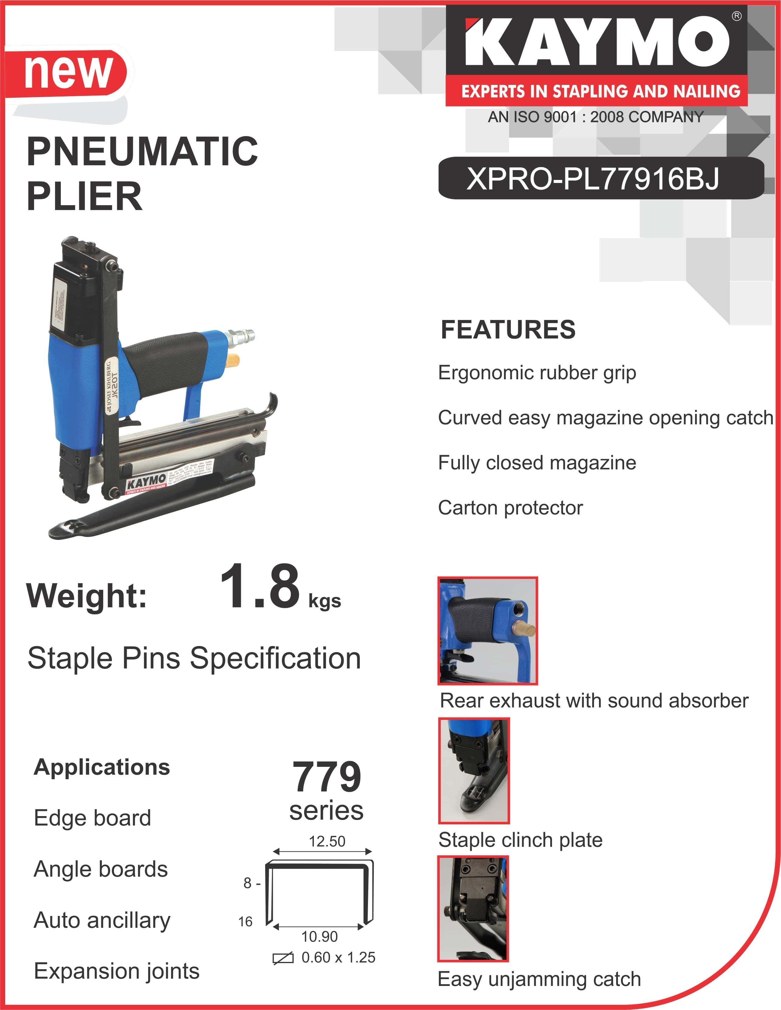 PNEUMATIC PLIER JK XPRO-20T 77916 BROAD JAW - Kaymo Fastener Company