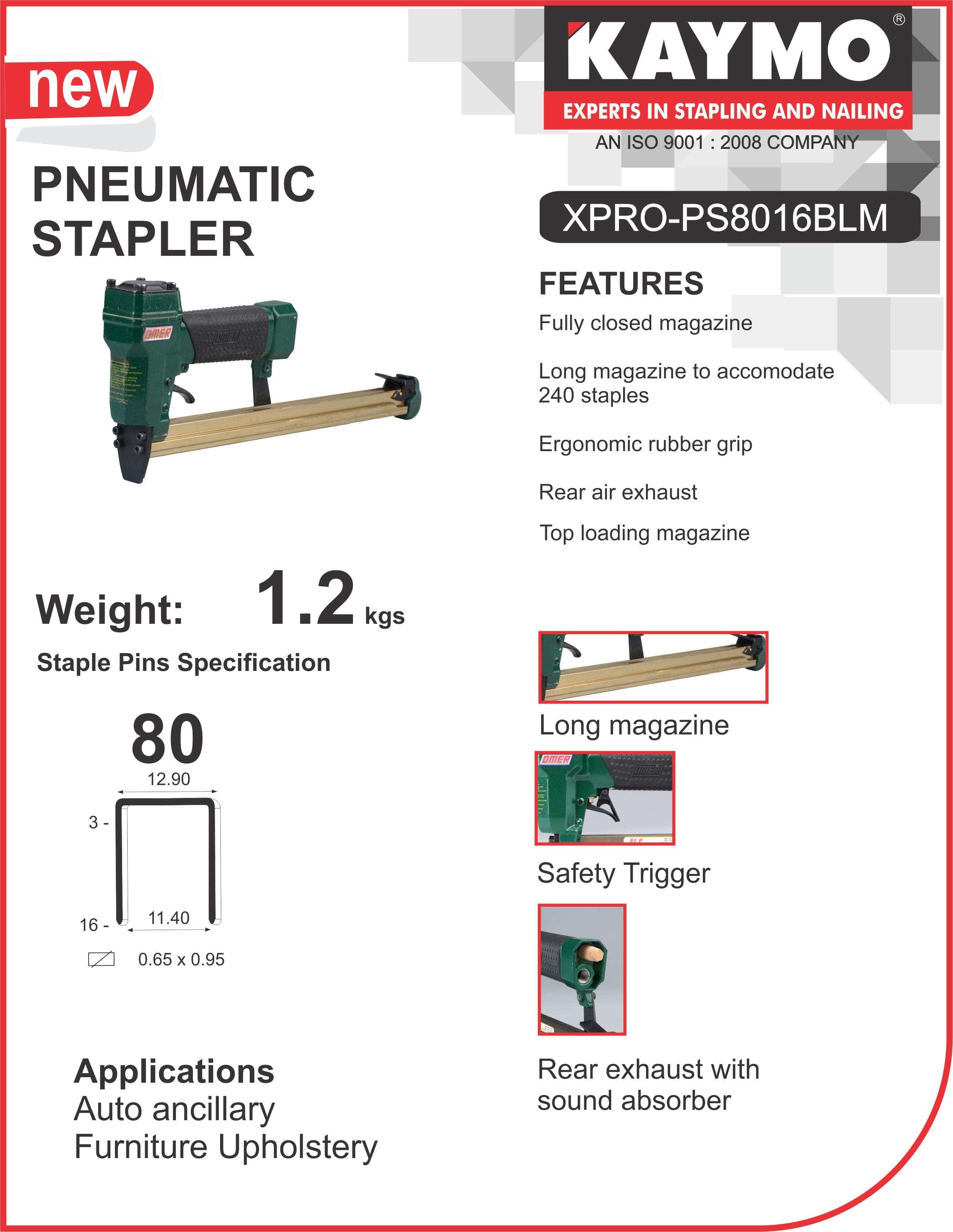 PNEUMATIC STAPLER OM  XPRO-8016 LONG MAG. - Kaymo Fastener Company